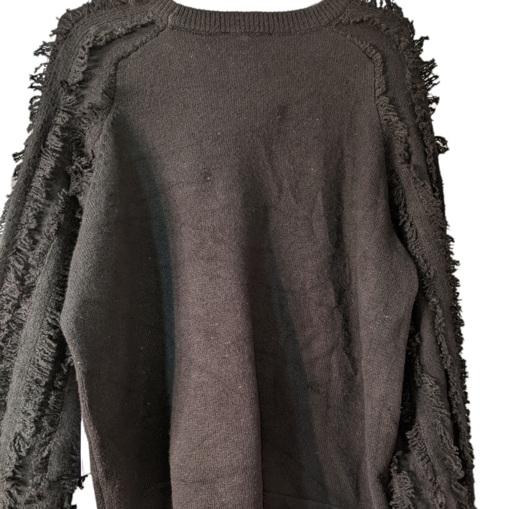 1.STATE Crew Neck Fringe Sleeve Tunic Sweater In Rich Black NWT - Picture 6 of 9